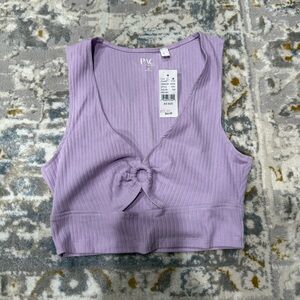 PacSun Lilac Ribbed Knot-Front Crop Tank